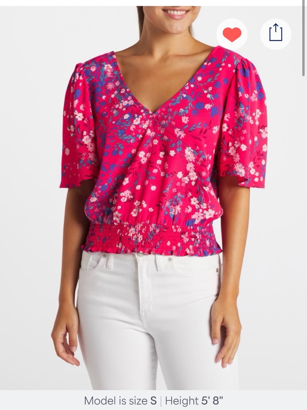 nine britton Red Floral Print Top with Blue Accents